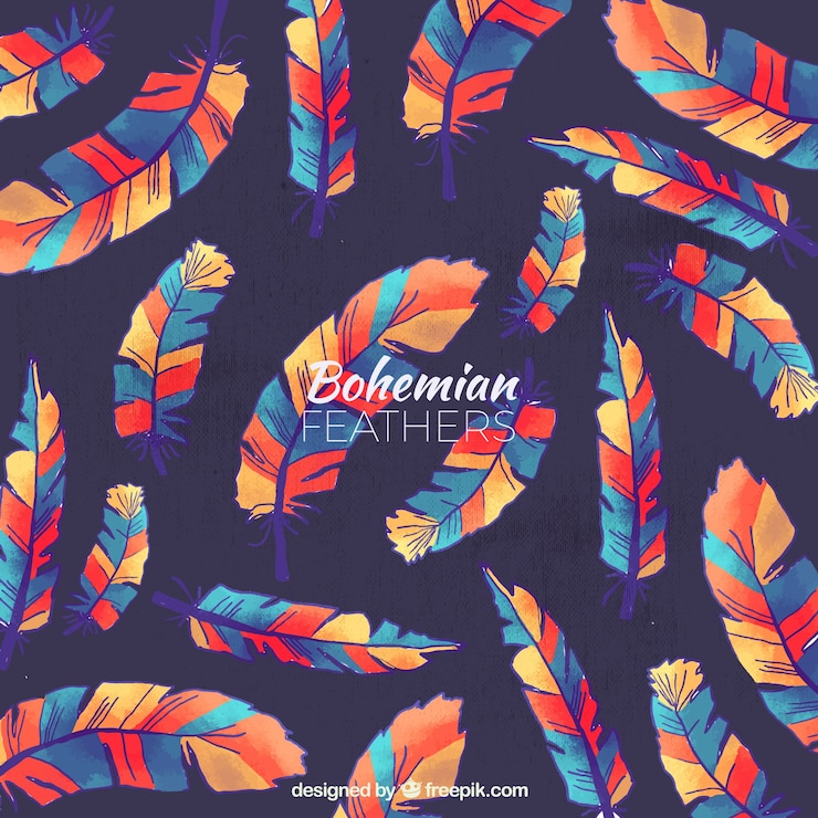 Free Vector watercolor colored feathers background 