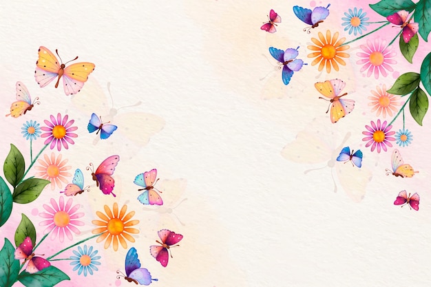 Free vector watercolor colorful background with butterflies