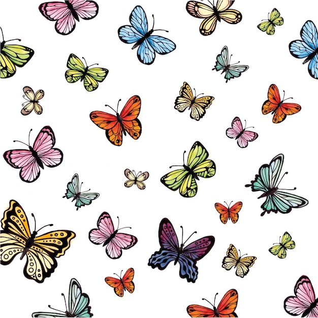 Watercolor colorful butterflies collection