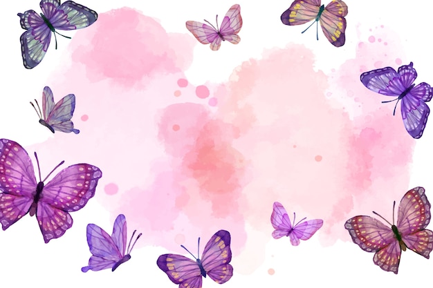 免费矢量水彩背景色彩斑斓的蝴蝶