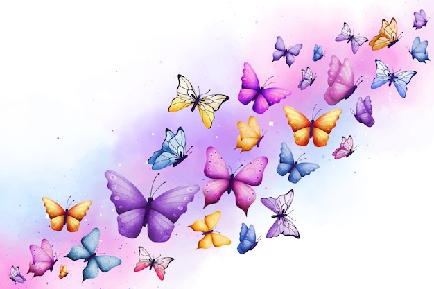 Free vector watercolor colorful butterfly background