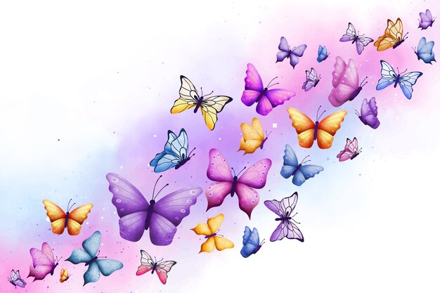 水彩のカラフルな蝶の背景