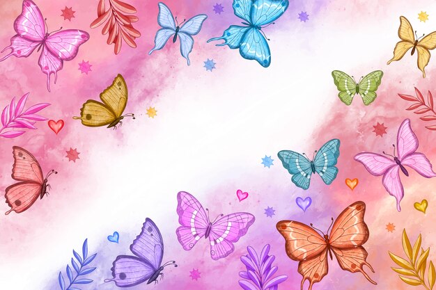 Watercolor colorful butterfly background