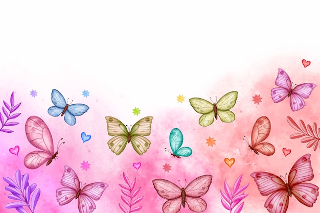 Free vector watercolor colorful butterfly background