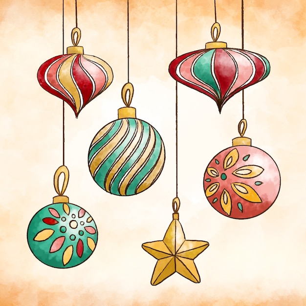 Free vector watercolor colorful christmas balls