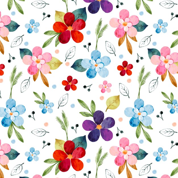 Watercolor colorful flowers pattern