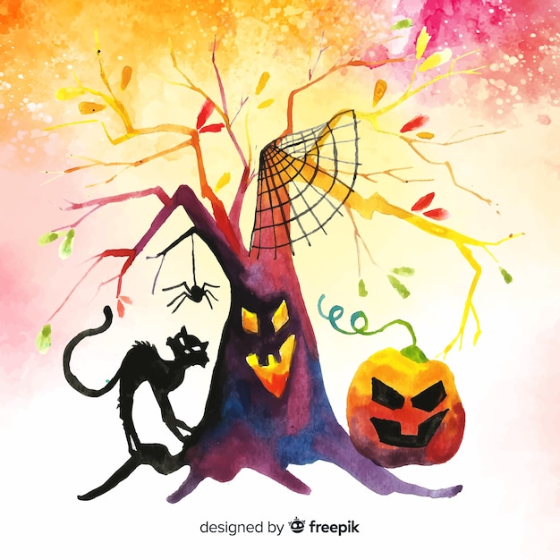 Free vector watercolor colorful halloween background