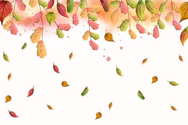watercolor colorful leaves falling