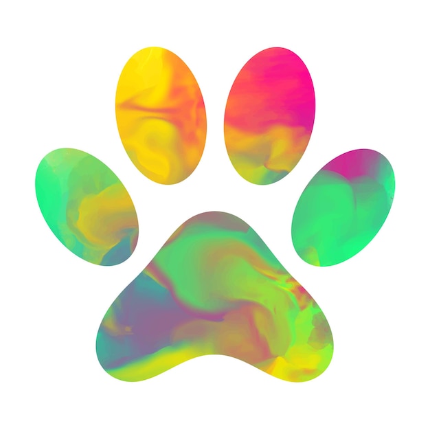 Watercolor colorful paw print of dog and cat