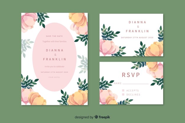 Free vector watercolor colorful wedding stationery template