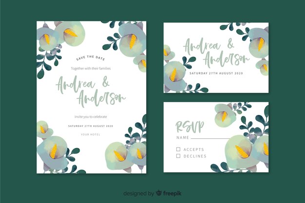 Watercolor colorful wedding stationery template