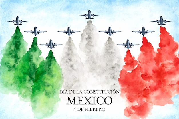 Watercolor constitution day background with mexican flag