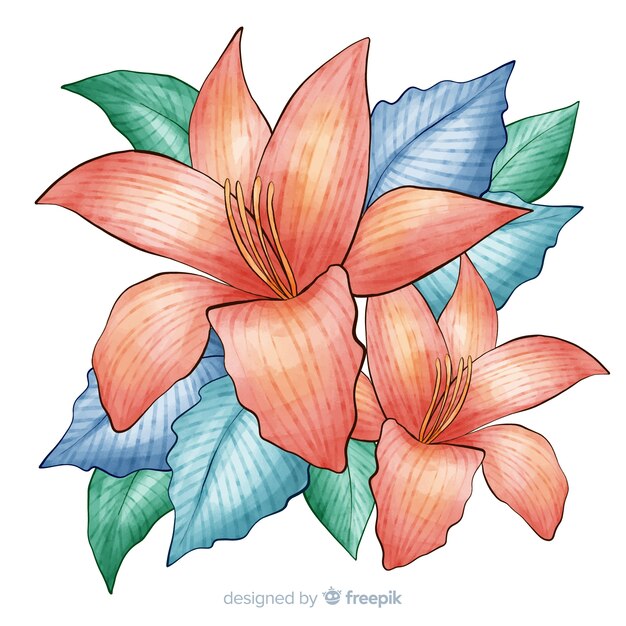 Free vector watercolor coral flower with colorful leaves