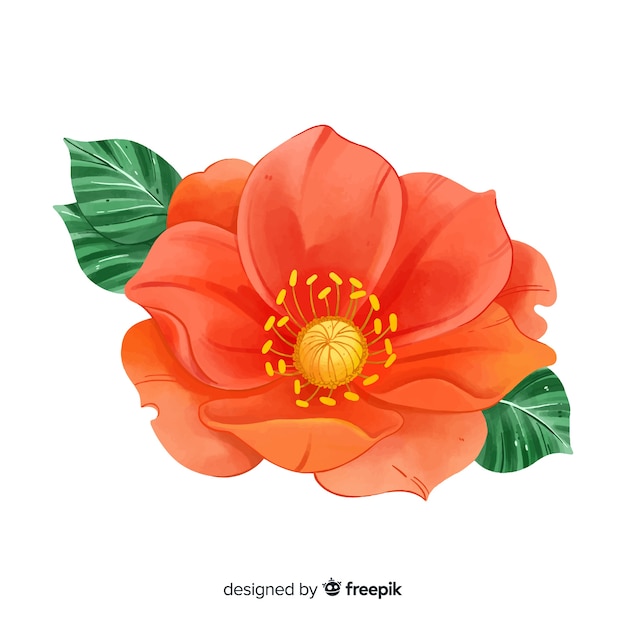 Free vector watercolor coral flower with leaves