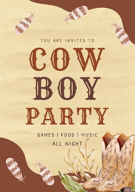 Free vector watercolor cowboy party invitation