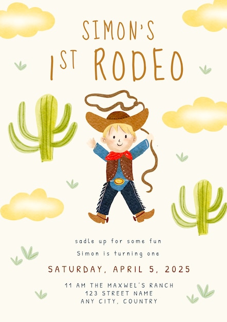 Free vector watercolor cowboy party invitation