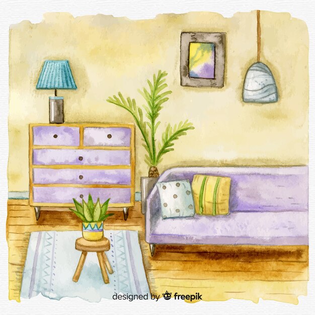 Watercolor cozy home interior