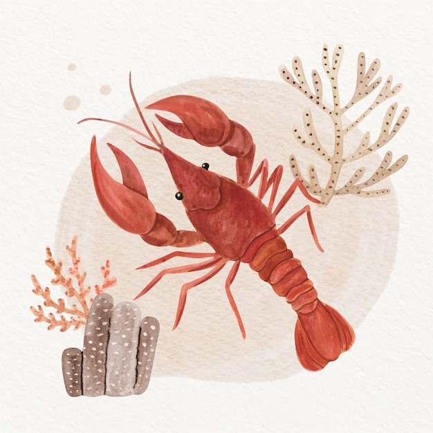 Watercolor crawfish illustration