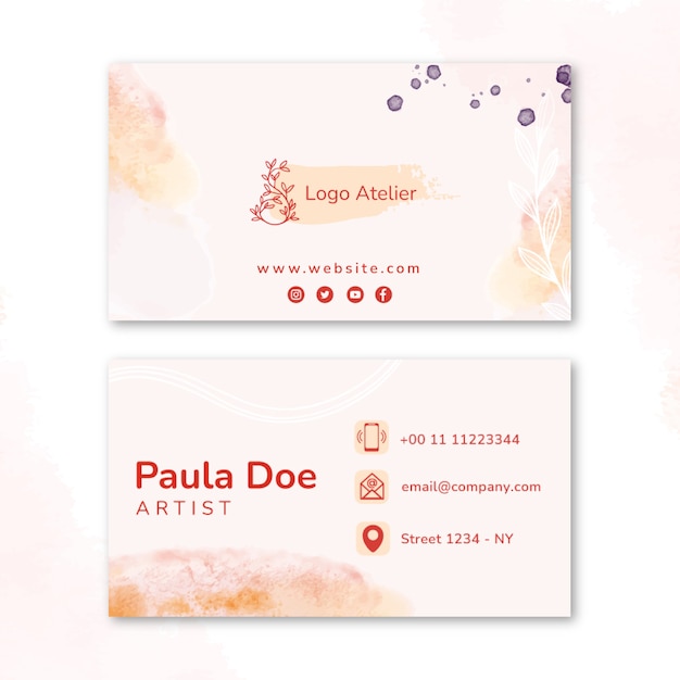 Watercolor creative atelier horizontal business card