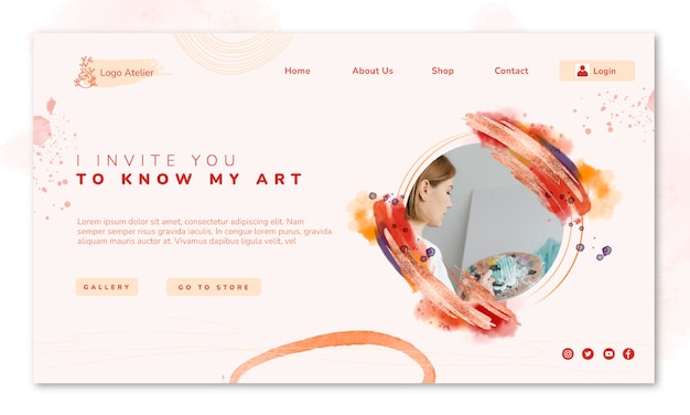 Watercolor creative atelier landing page template