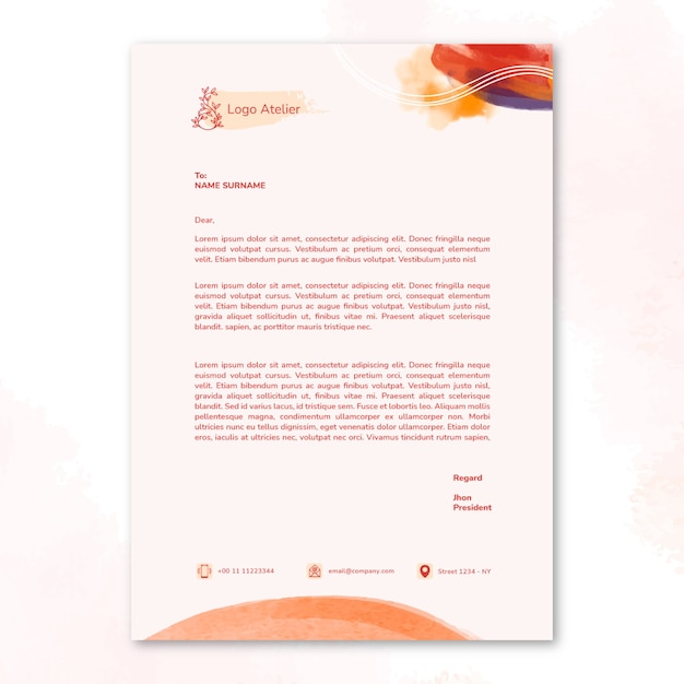 Free vector watercolor creative atelier letterhead