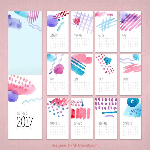 Free vector watercolor creative calendar 2017