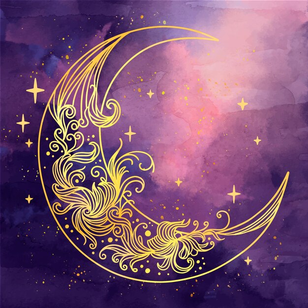 Free Vector watercolor crescent moon drawing illustration