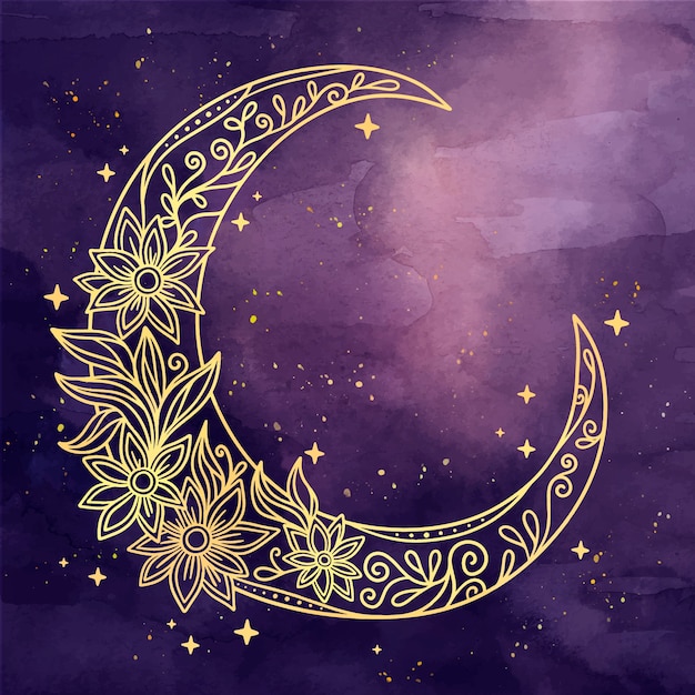 Free vector watercolor crescent moon drawing illustration