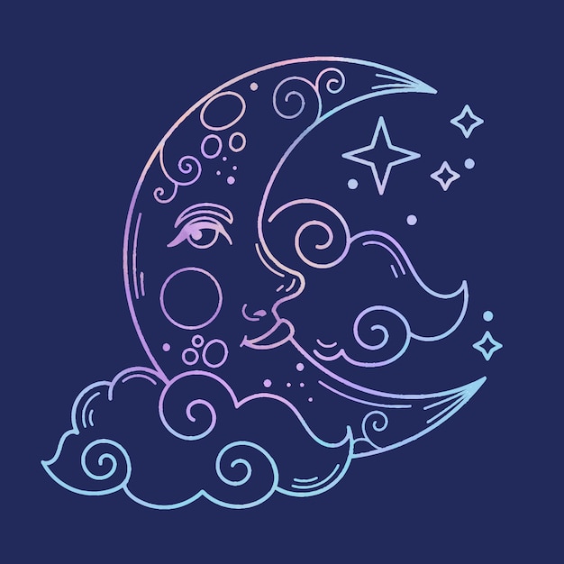 Free vector watercolor crescent moon drawing illustration