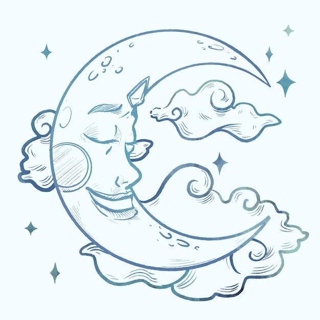 Free Vector watercolor crescent moon drawing illustration