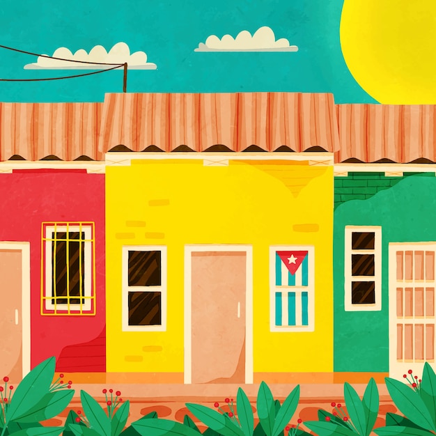 Watercolor cuba  illustration design