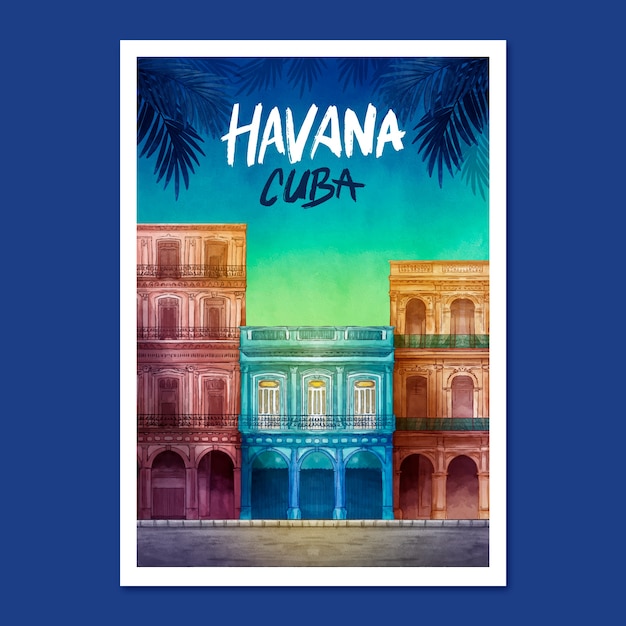 Free vector watercolor cuba poster template