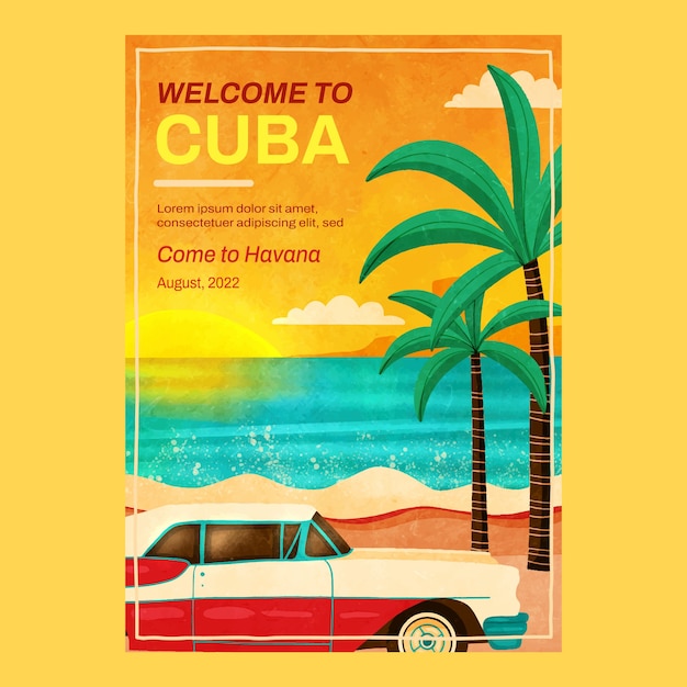 수채화 쿠바 포스터 템플릿