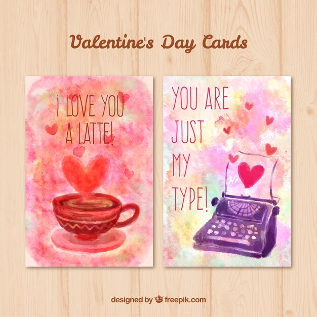 Watercolor cup and typewriter cards