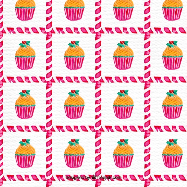 Free vector watercolor cupcake pattern