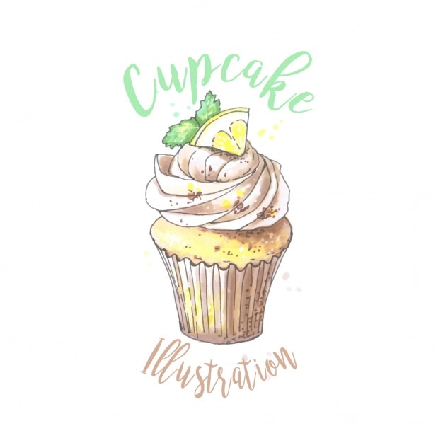 Free vector watercolor cupcake with lemon illustration