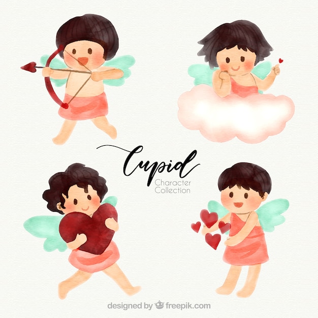 Watercolor cupid character collection