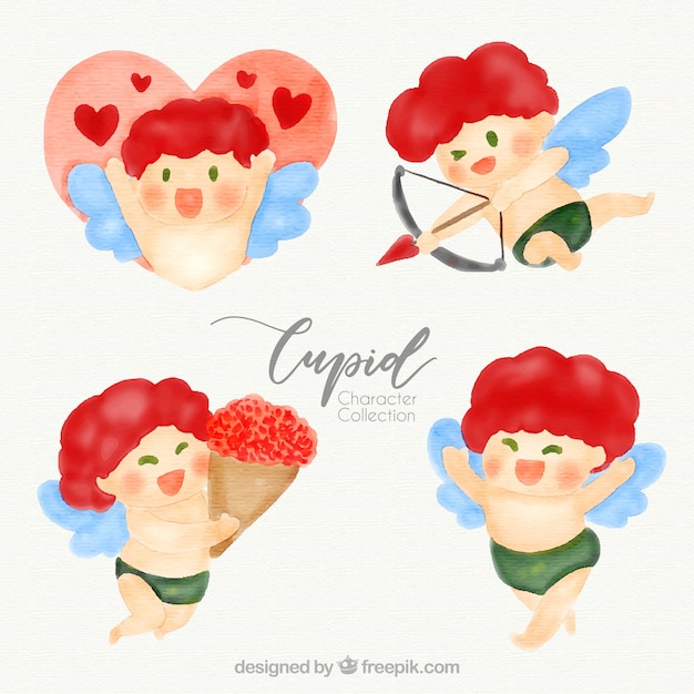 Watercolor cupid character collection