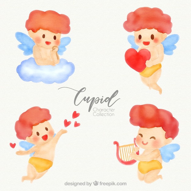 Free vector watercolor cupid character collection