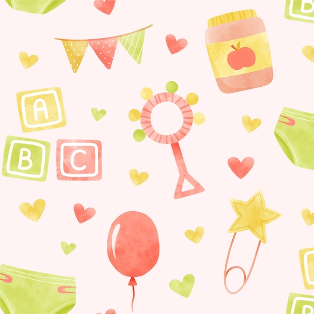 Free vector watercolor cute baby shower colorful pattern