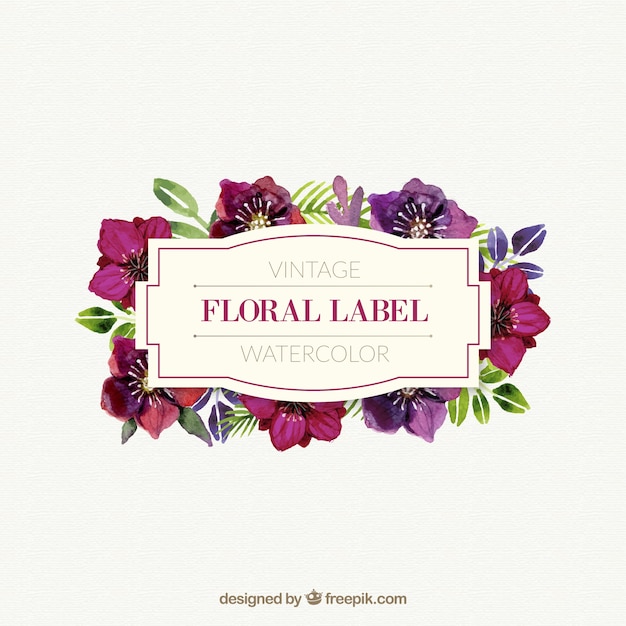 Watercolor cute floral label in vintage style