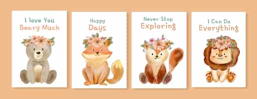 Free vector watercolor cute kids card collection