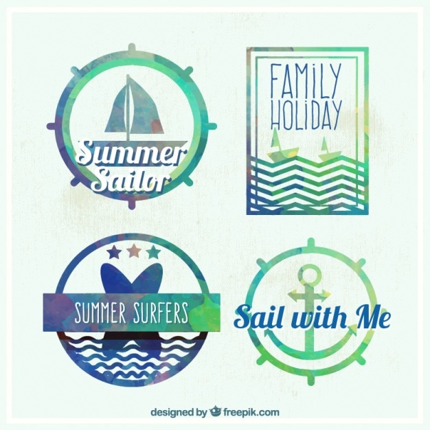 Free vector watercolor cute sailor badges