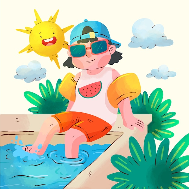 Watercolor cute summer illustration