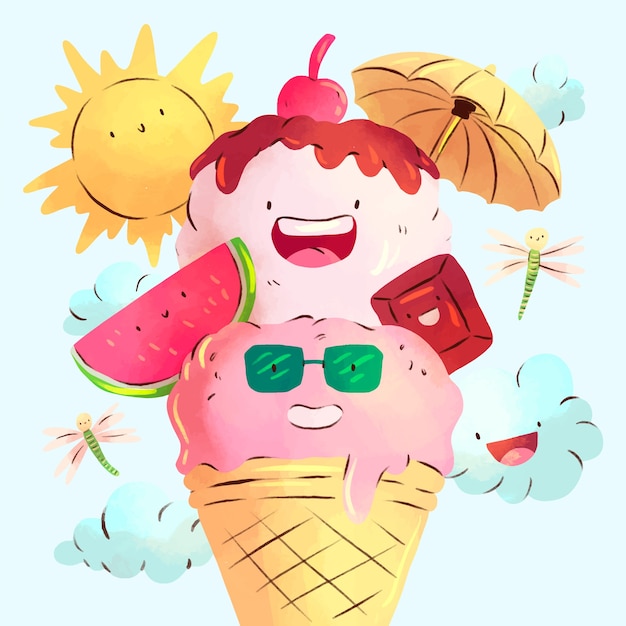 Watercolor cute summer illustration