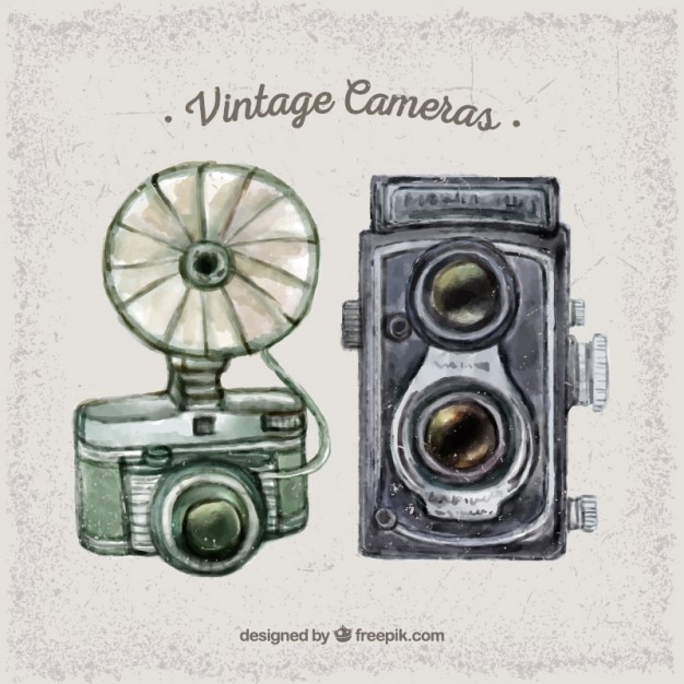 Watercolor cute vintage cameras