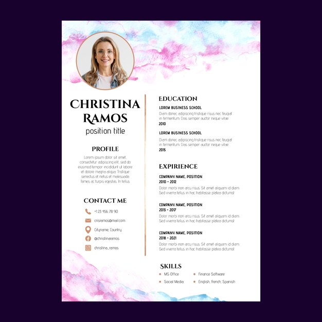 Watercolor cv template design