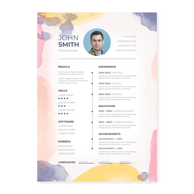 watercolor cv template