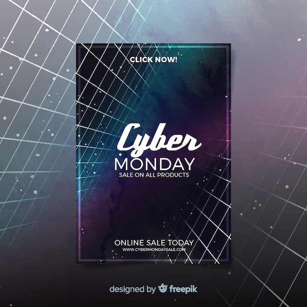 Free vector watercolor cyber monday flyer template