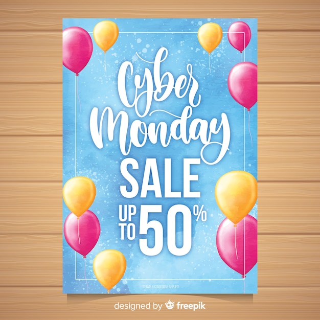 Watercolor cyber monday flyer template